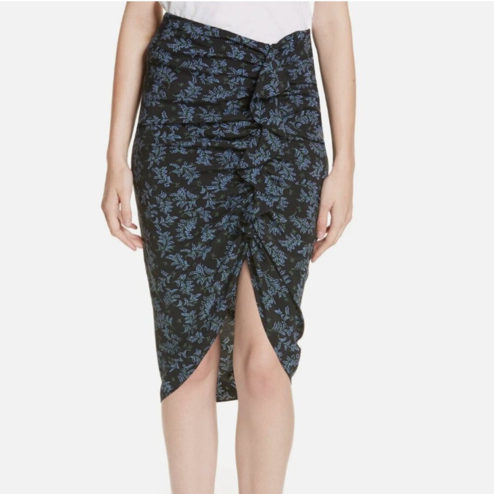 Veronica Beard Asymmetrical Ruffle Floral Skirt